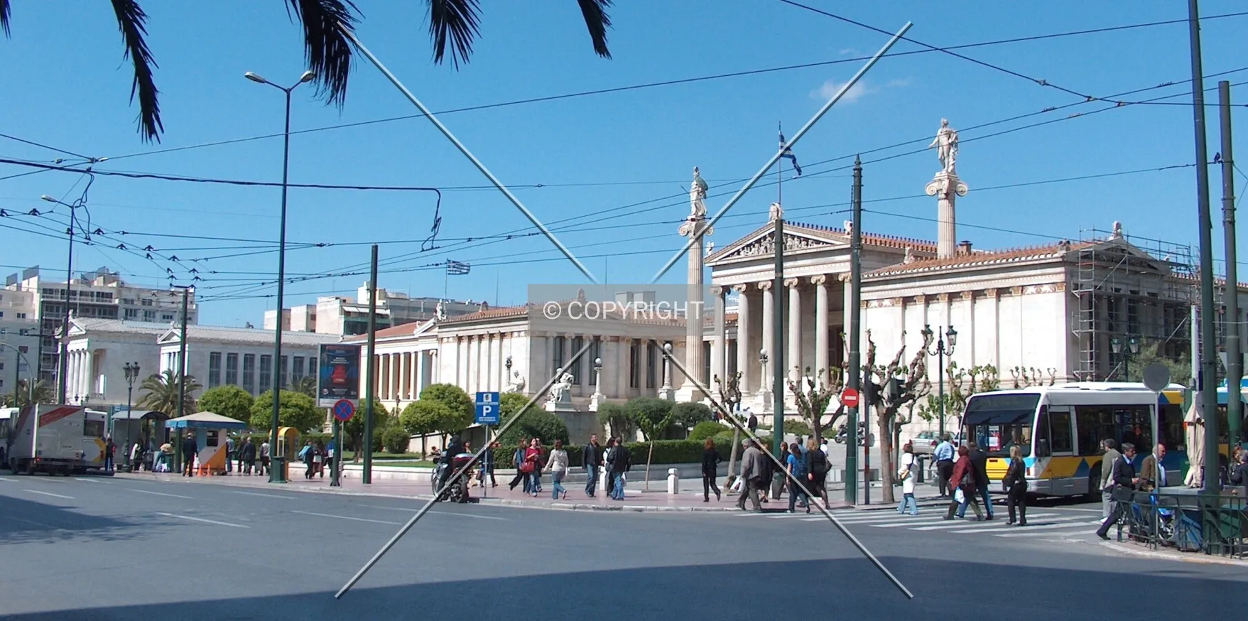 Complete view of all three buildings comprising the complex, as seen from Panepistimiou street