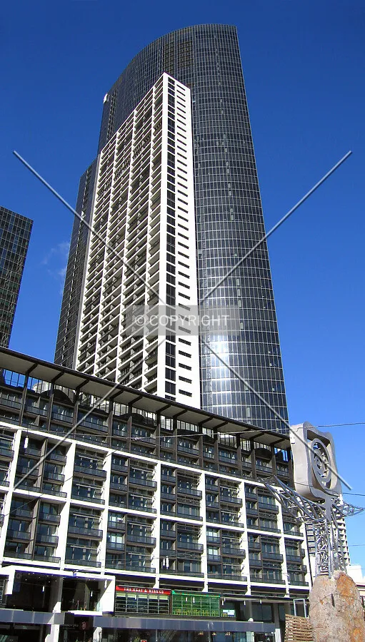 Looking up from plaza