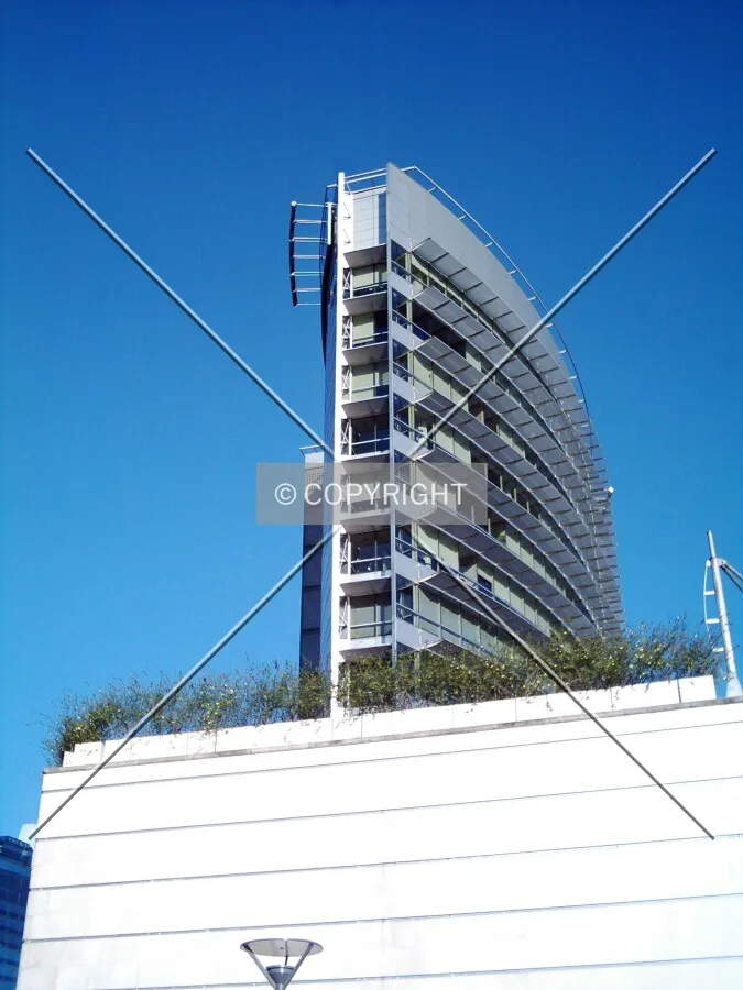 Rising above surrounding buildings