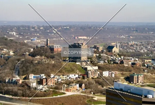 View to the east from the Carew Tower Observation Deck, Mount Adams in foreground, Kentucky to the right