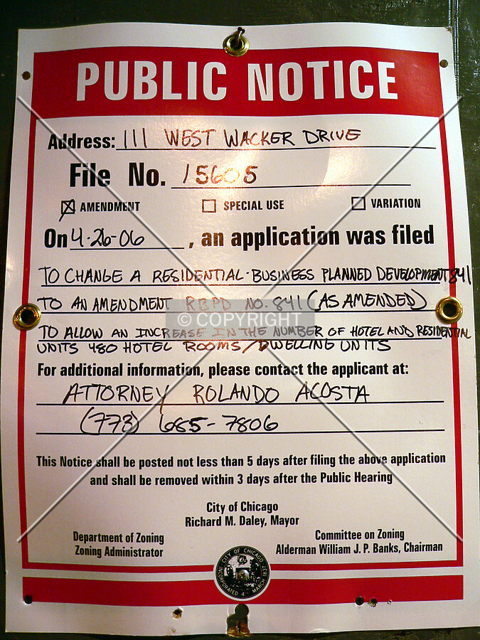 Sign depicting information on an amendment to the residential business planned development