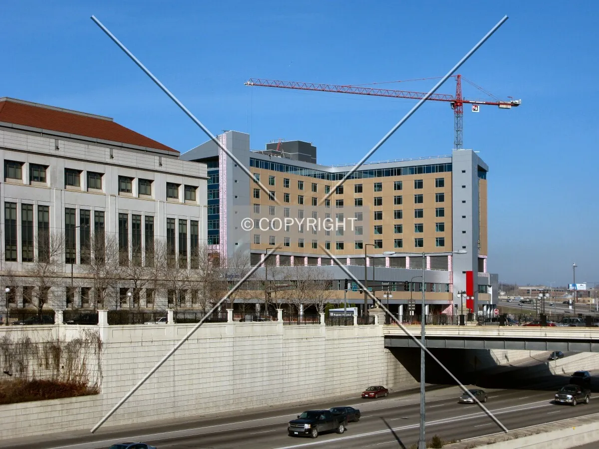 View to the north from Robert Street, across Interstate 35E/94