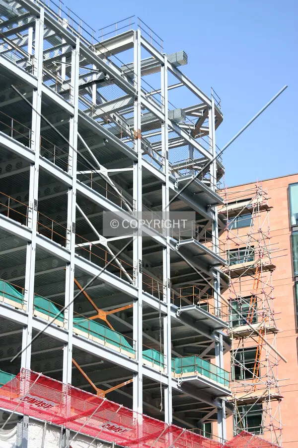 View from Holborn Viaduct with bundles of decking stacked at top