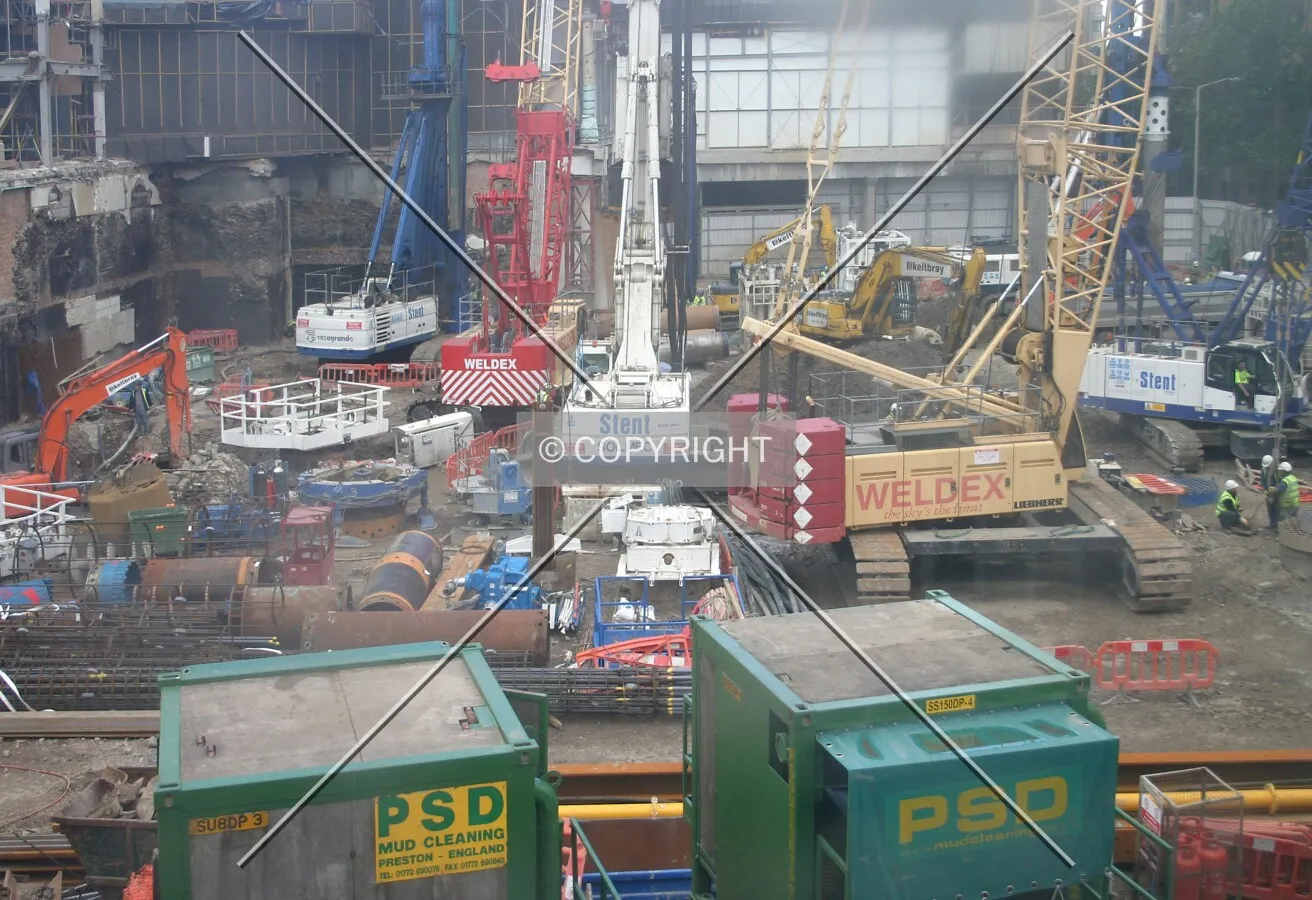Elevated view east into the site