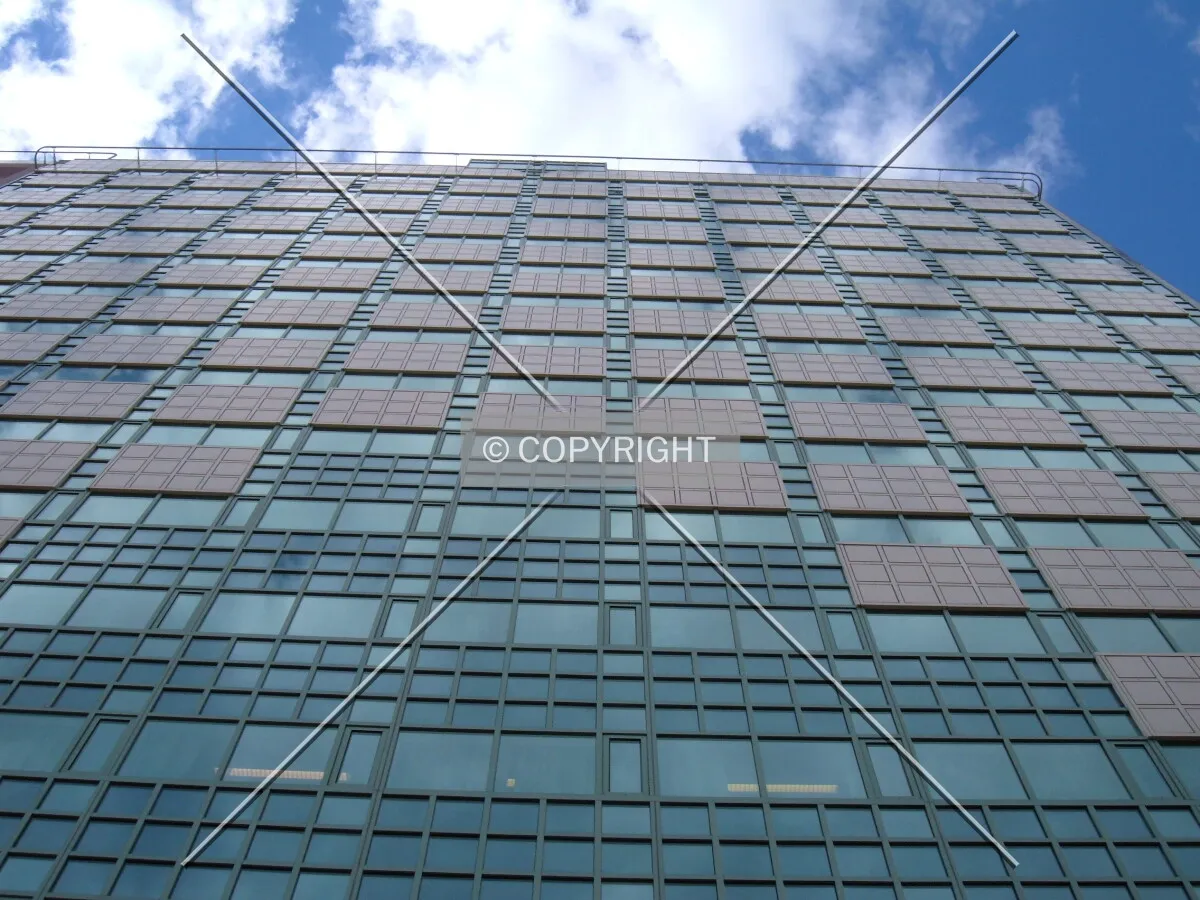 Looking up the east facade