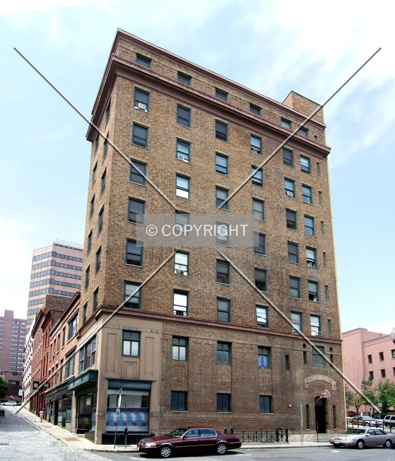 View from the southeast at Maiden Lane and James Street