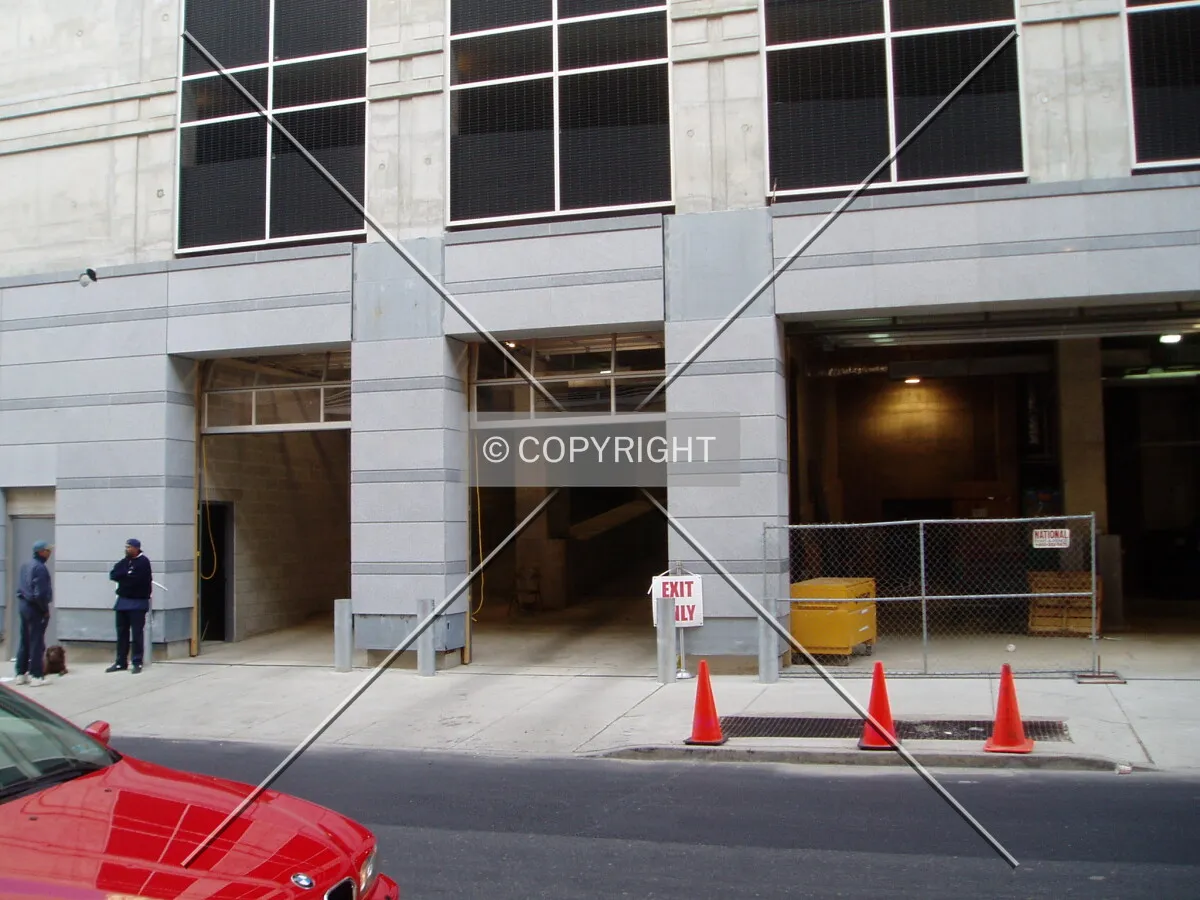 Parking garage entrance on the west side