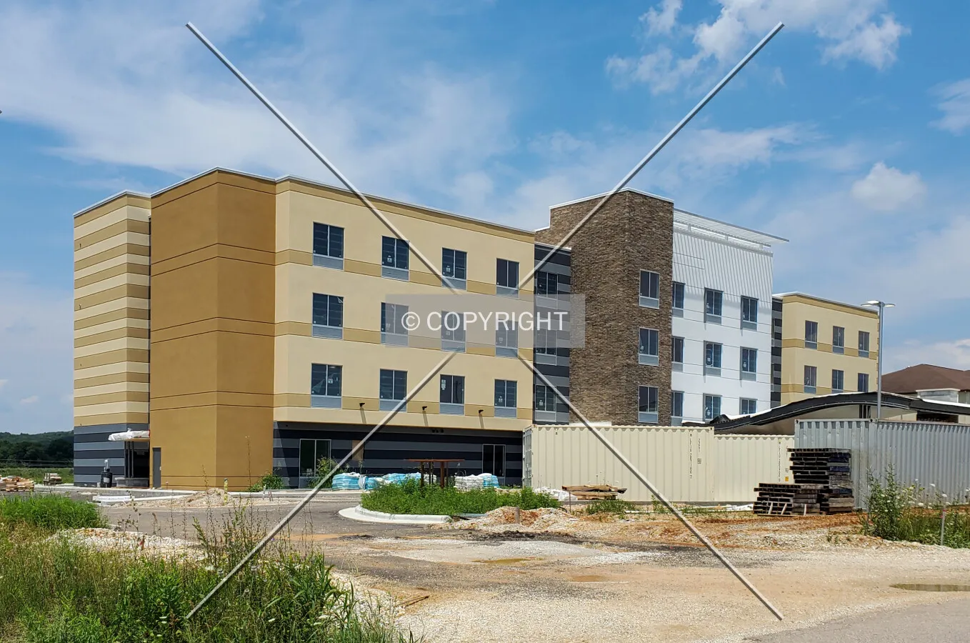 Southwest view during construction; July 4, 2020