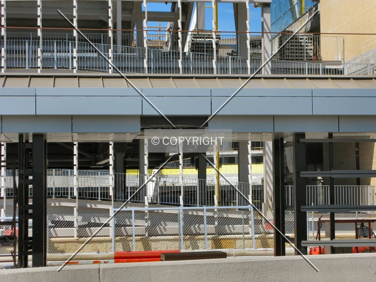 View to the southwest through the future Ballpark Station canopy into the ballpark