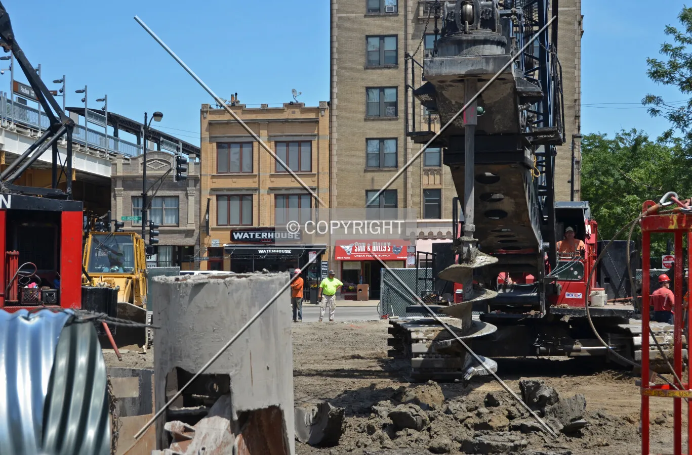 Looking east across the site during caisson drilling; July 15, 2015.