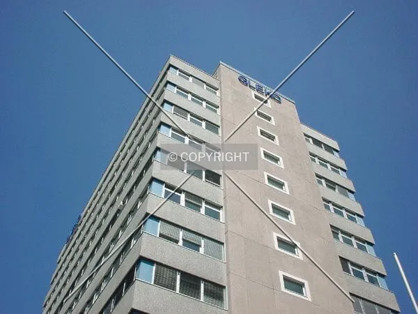 View to the top along the facade