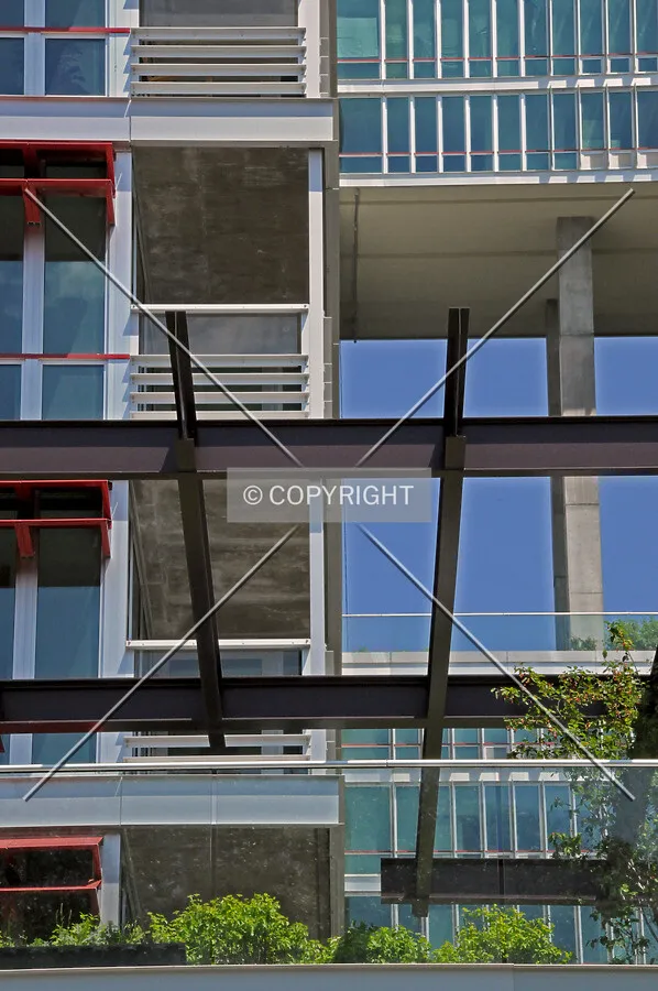 Facade layers viewed from Woods Drive