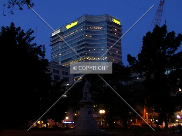 Nighttime view from the southwest