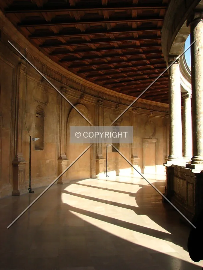 Colunnade in the upper floor of Carlos V Palace