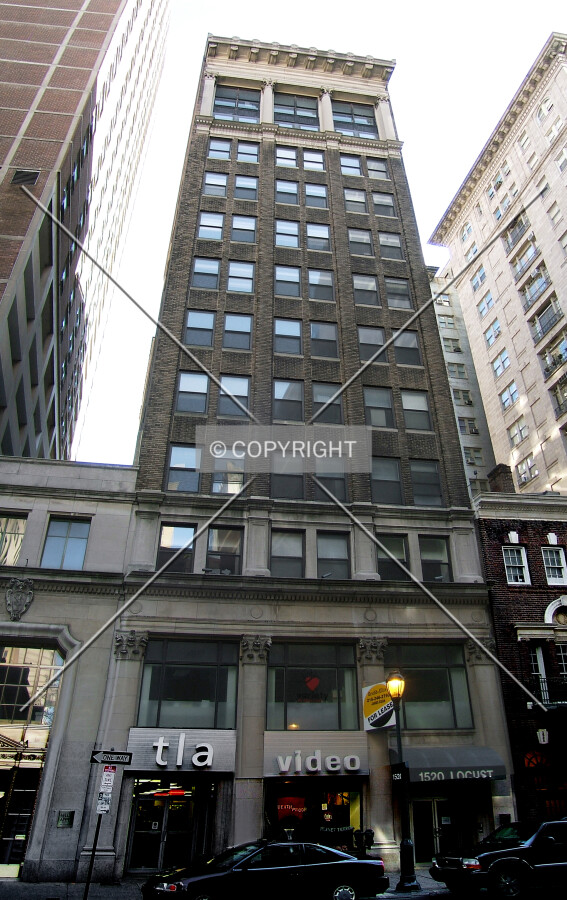 Looking up from the northeast across Locust Street