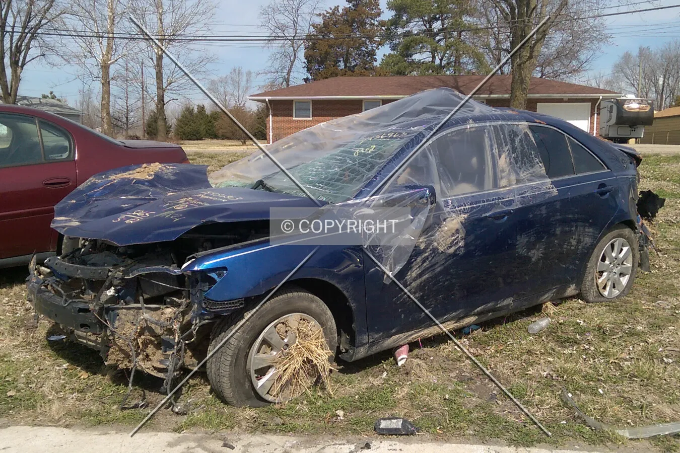 A wrecked Toyota Camry; March 21, 2015
