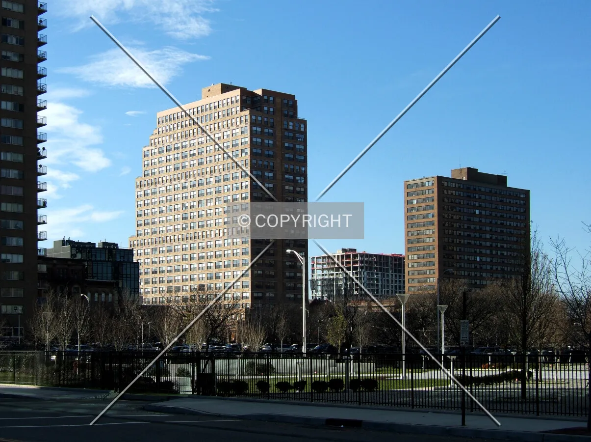 View from the northeast with Gull's Cove under construction and Montgomery Towers to the right