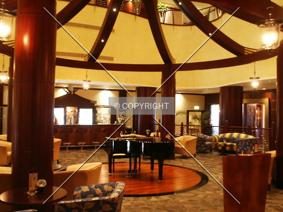 Piano at the base of the atrium
