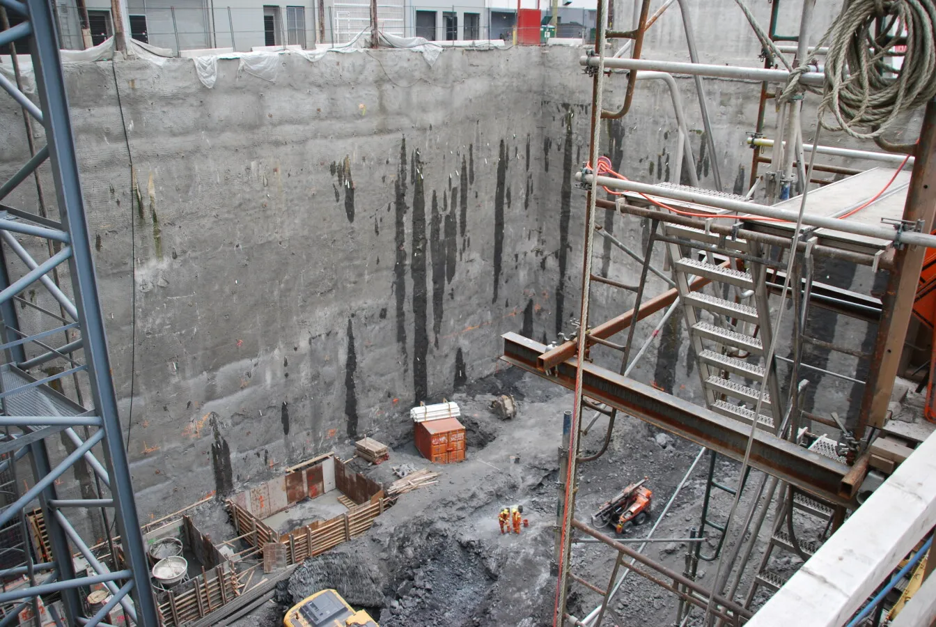 The deep pit for the underground parking in place