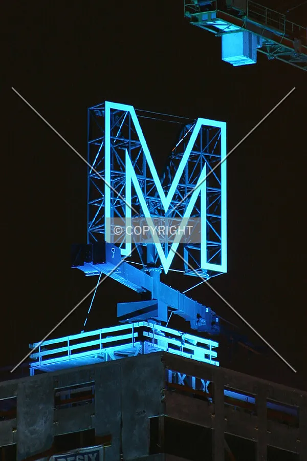 The large M on top of the building