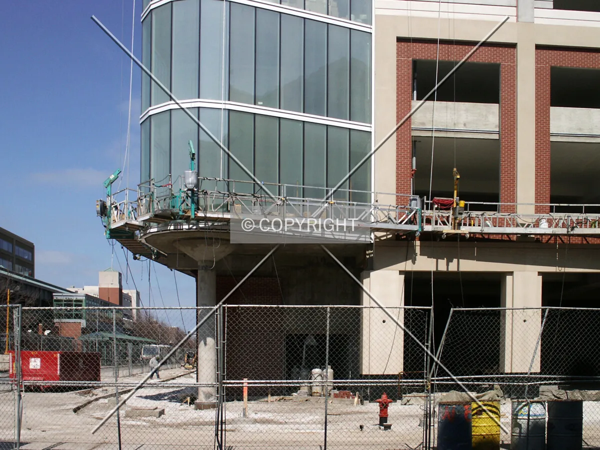 Southwest corner of the parking garage base