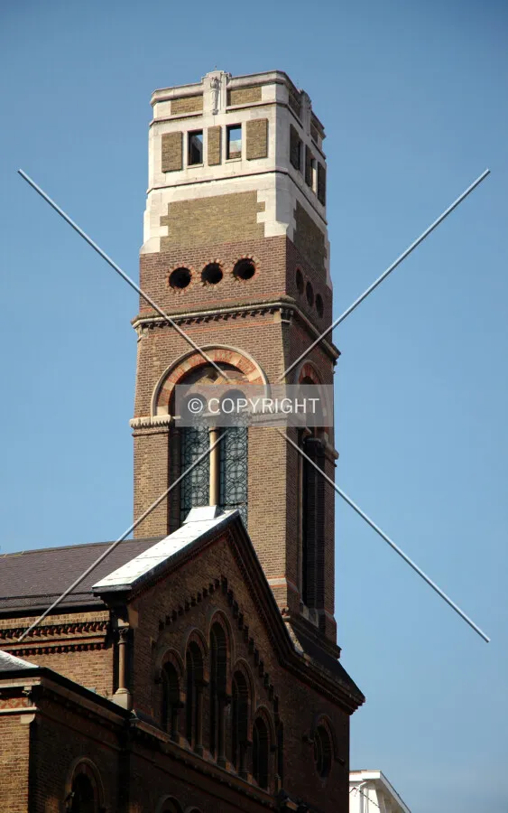 The prominent corner tower
