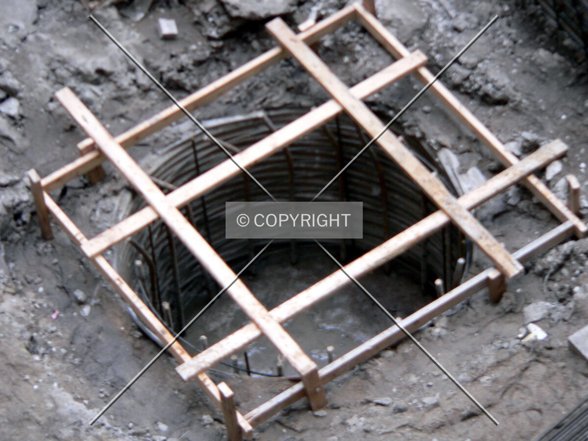 View of an exposed caisson after area was excavated