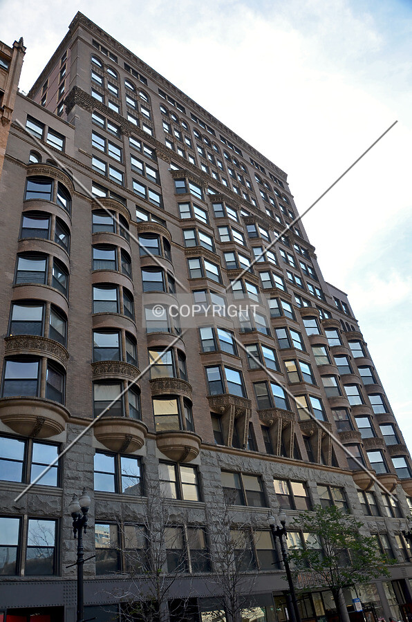 Looking up the west facade; September 25, 2015.