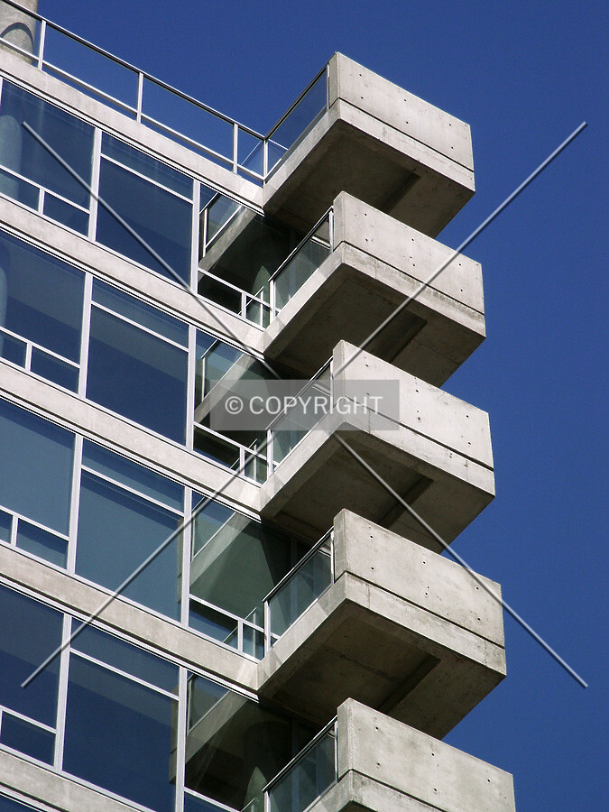 Upper balconies on the northeast corner