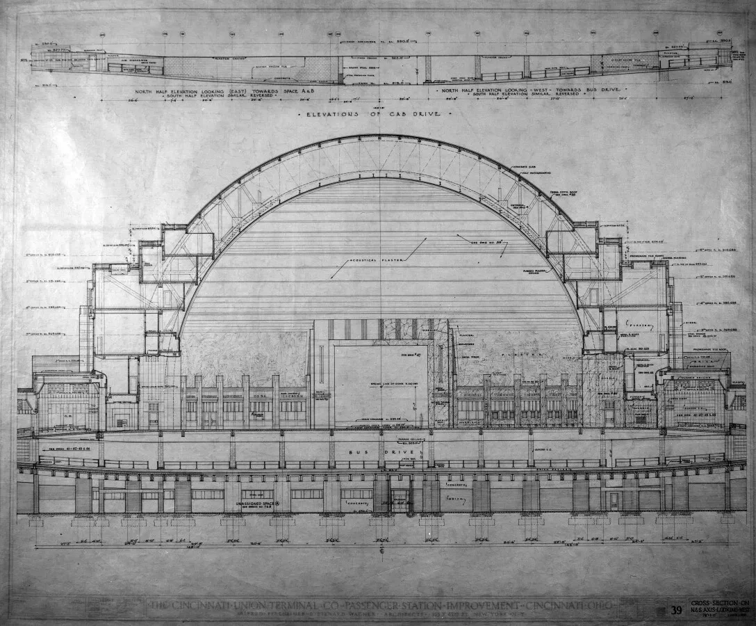 Cross section on north-south axis looking west