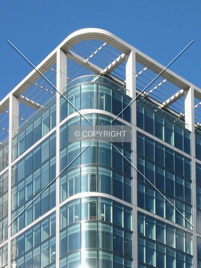 Detailed view of the tower's upper floor treatment