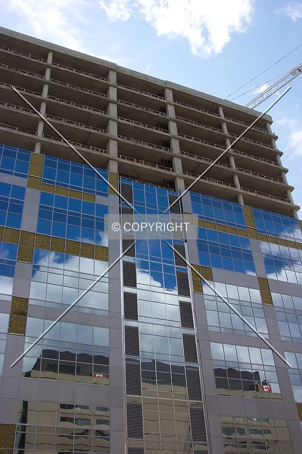 The top floors, as seen from the neighbouring parking garage