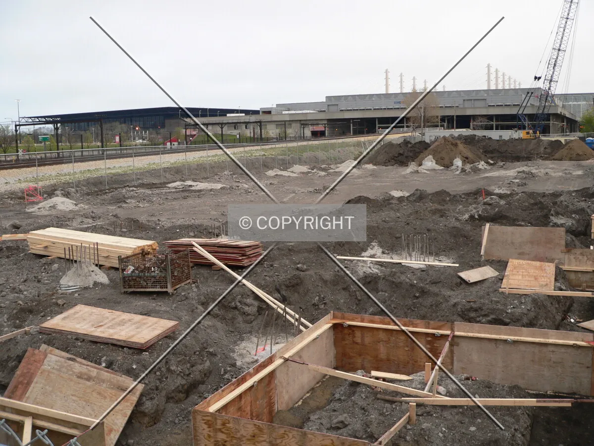 Looking southeast across the construction site