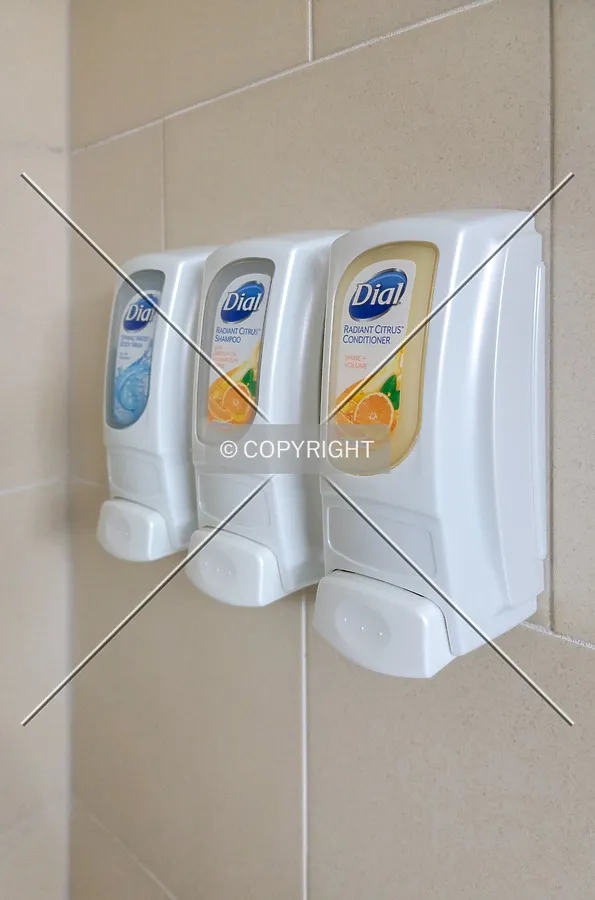 Soaps in a guest bathroom shower; March 19, 2021