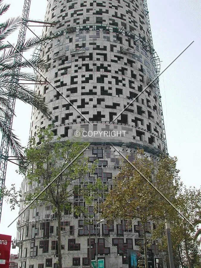 View of the first and second section of the buildings with windows installed