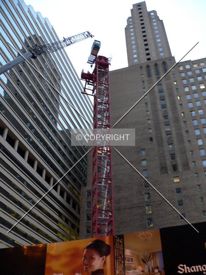 View of the tower crane installation from Clark Street