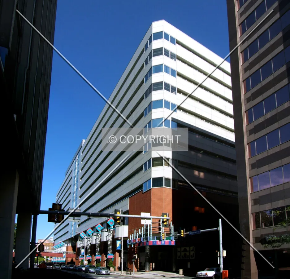 View from the southwest along Walnut Street
