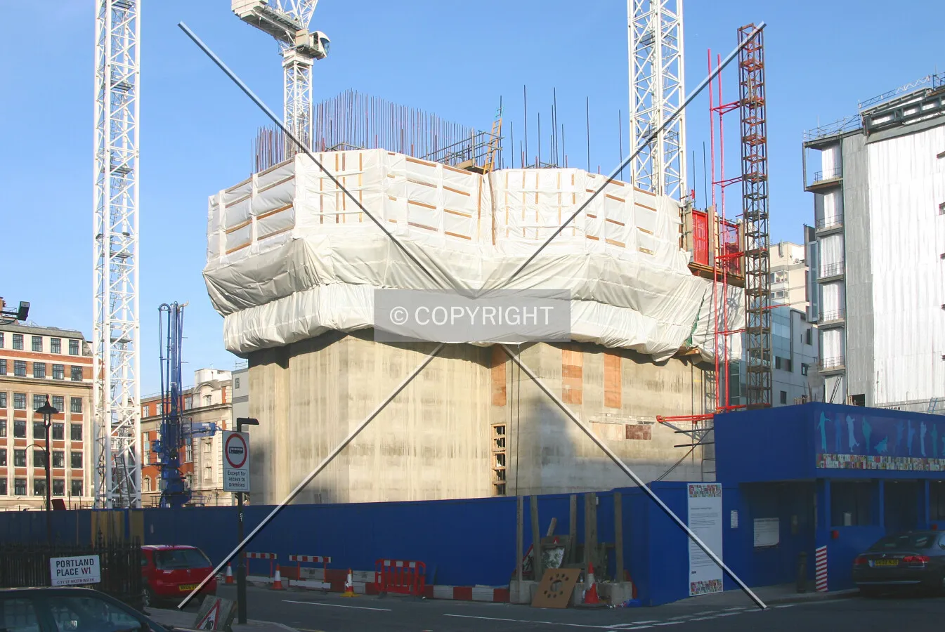 View southeast of a core from Portland Place