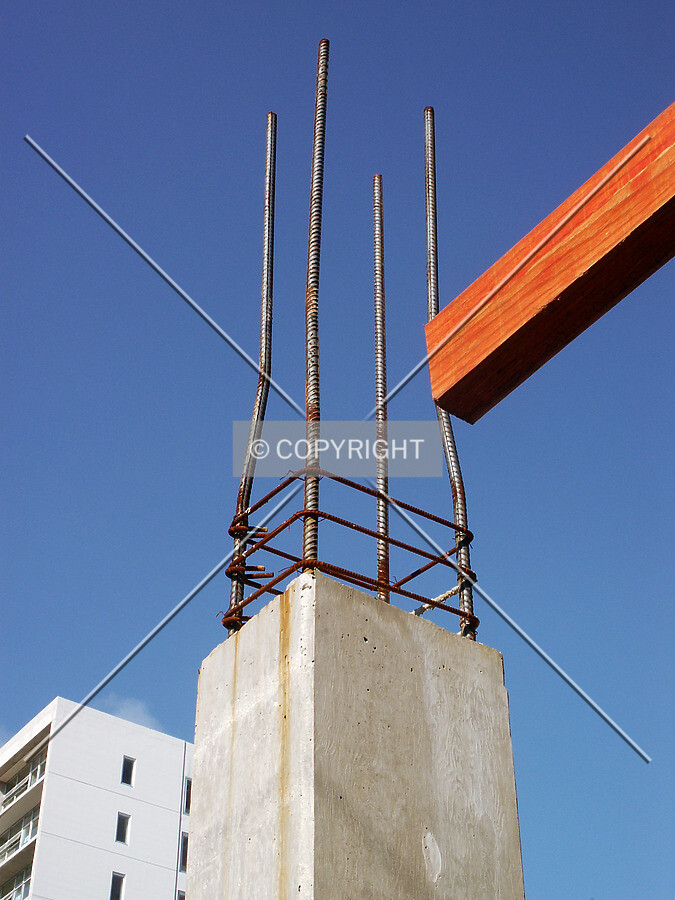 Rebar rising from a column on the western perimeter