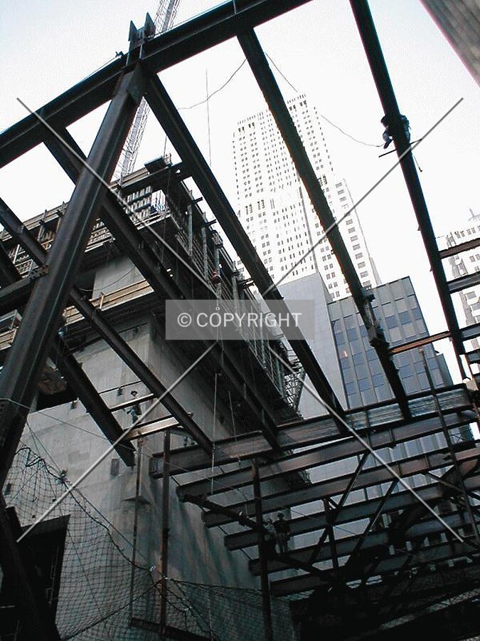 Looking up through the steel which will serve as a parking ramp