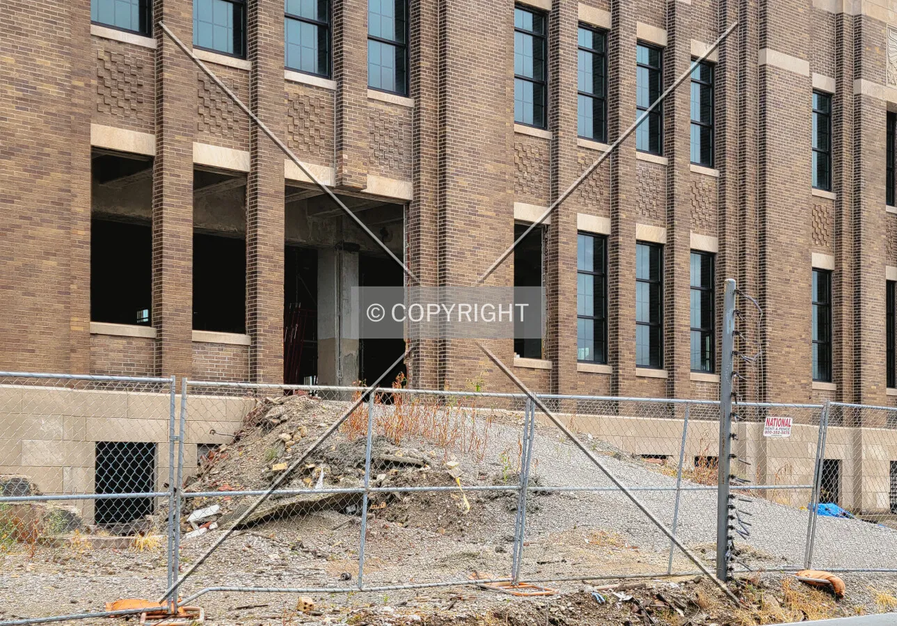 A construction entrance on the west side during renovation; September 4, 2021