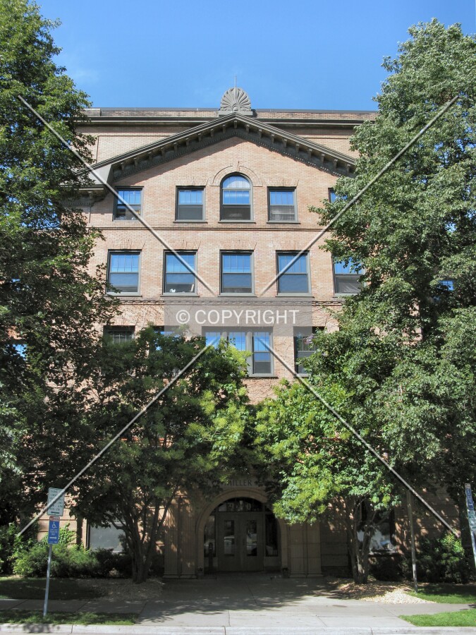 Main entrance elevation from across Elliot Avenue