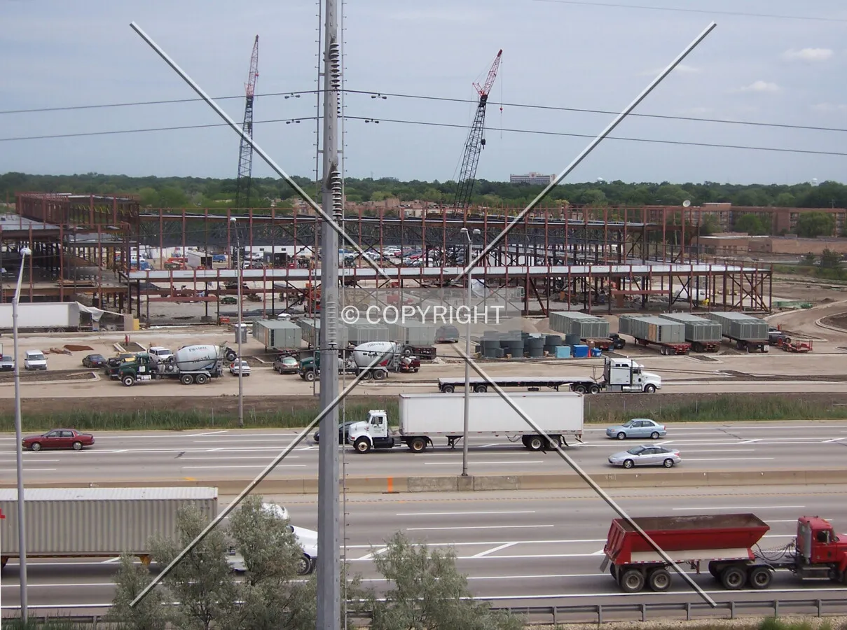 Elevated view of the convention center from the south