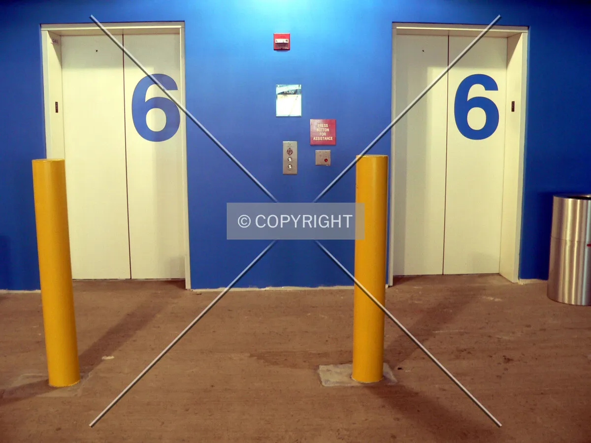 View of the elevator area on the 6th level of the parking structure