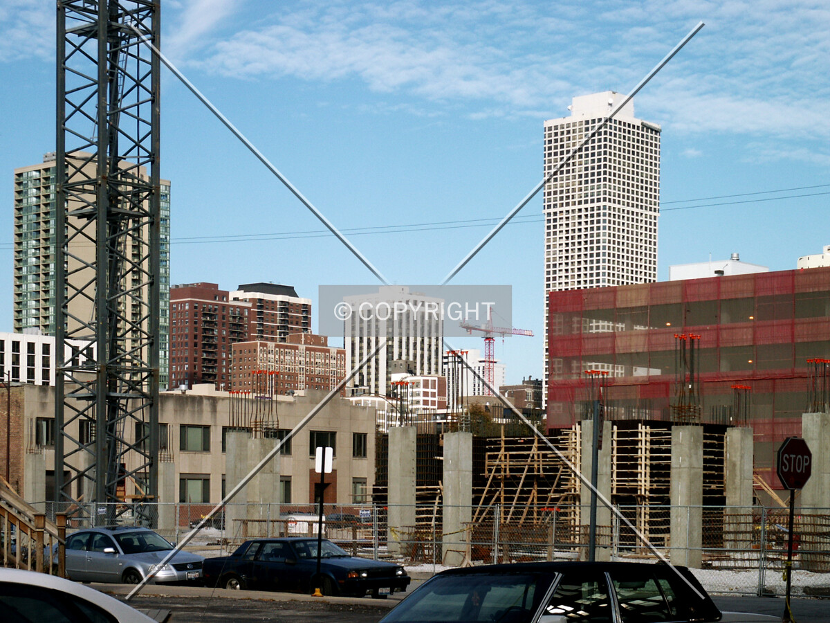 View from the southwest with Maple Tower's crane in the distance