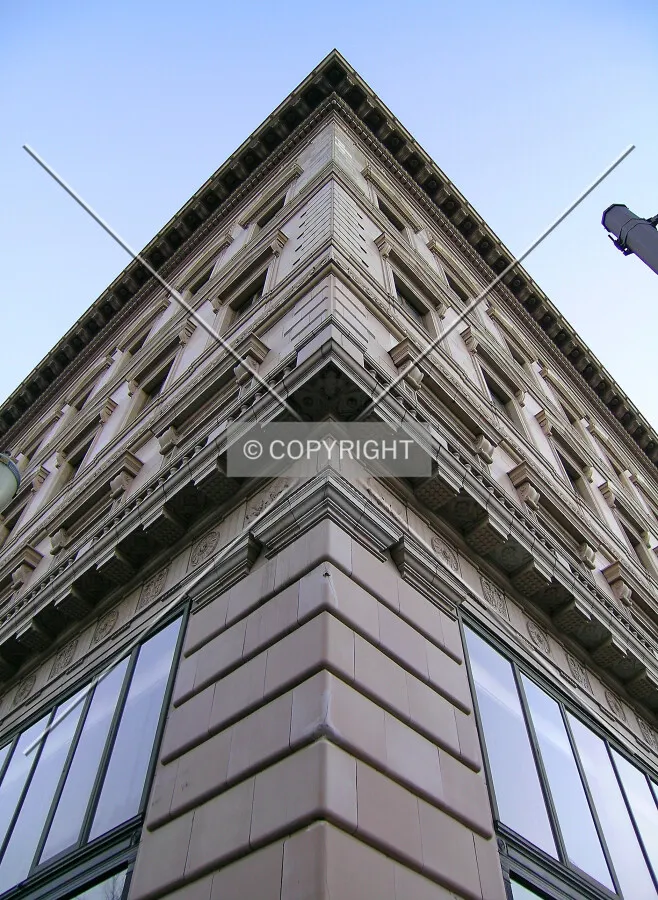 Looking up the northwestern corner of the building