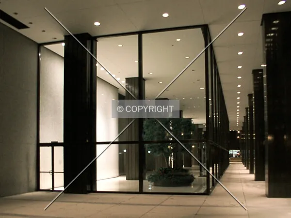 South lobby from outside, looking east