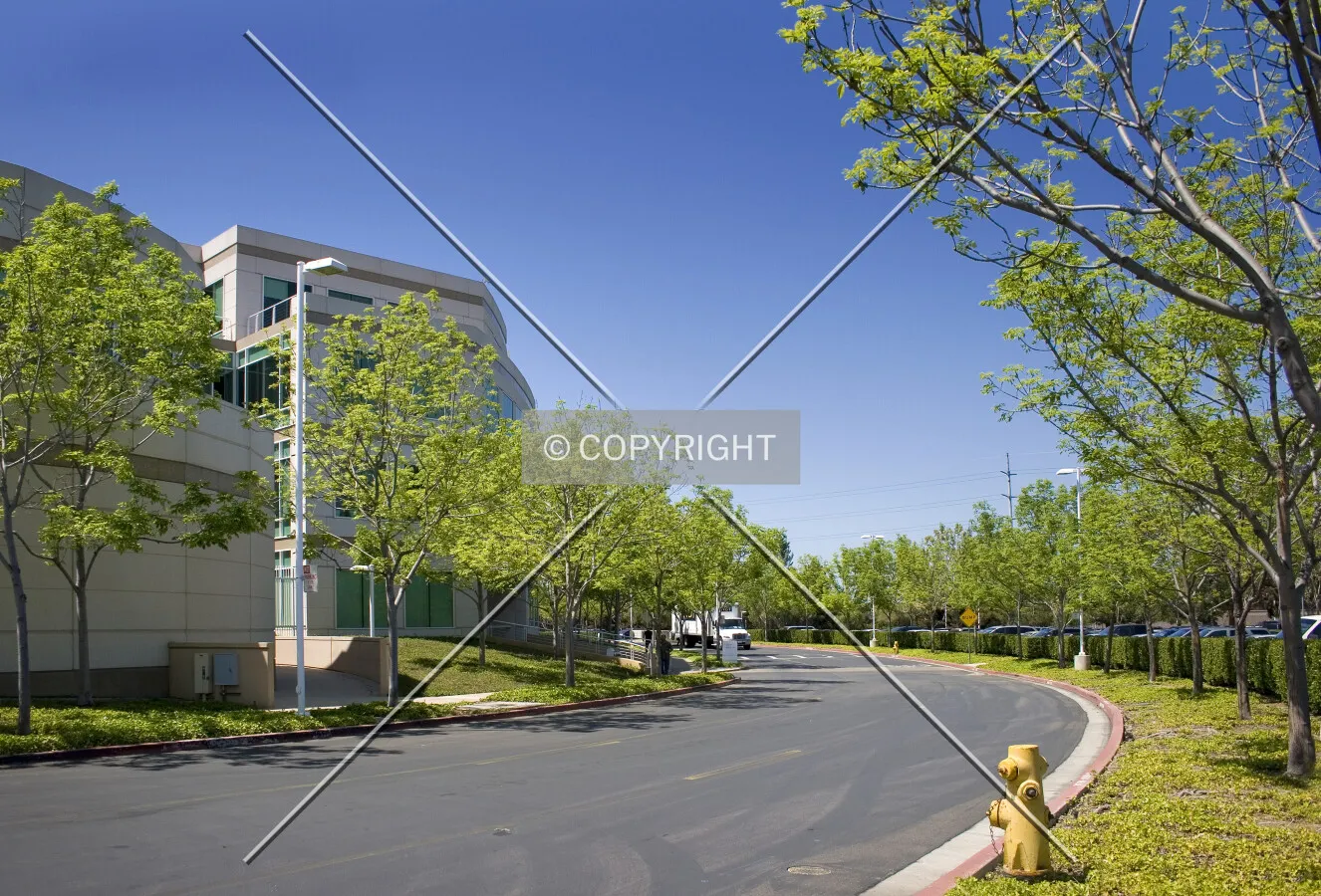 Curved road, Infinite Loop, at the northeast corner of the campus