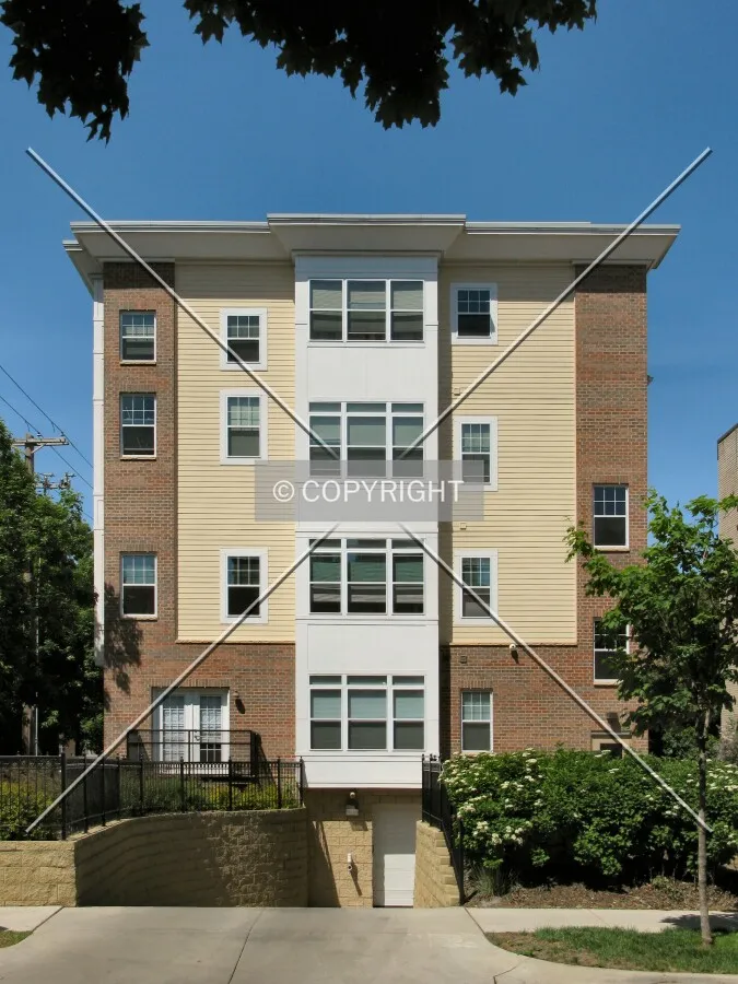 East elevation and underground parking entrance