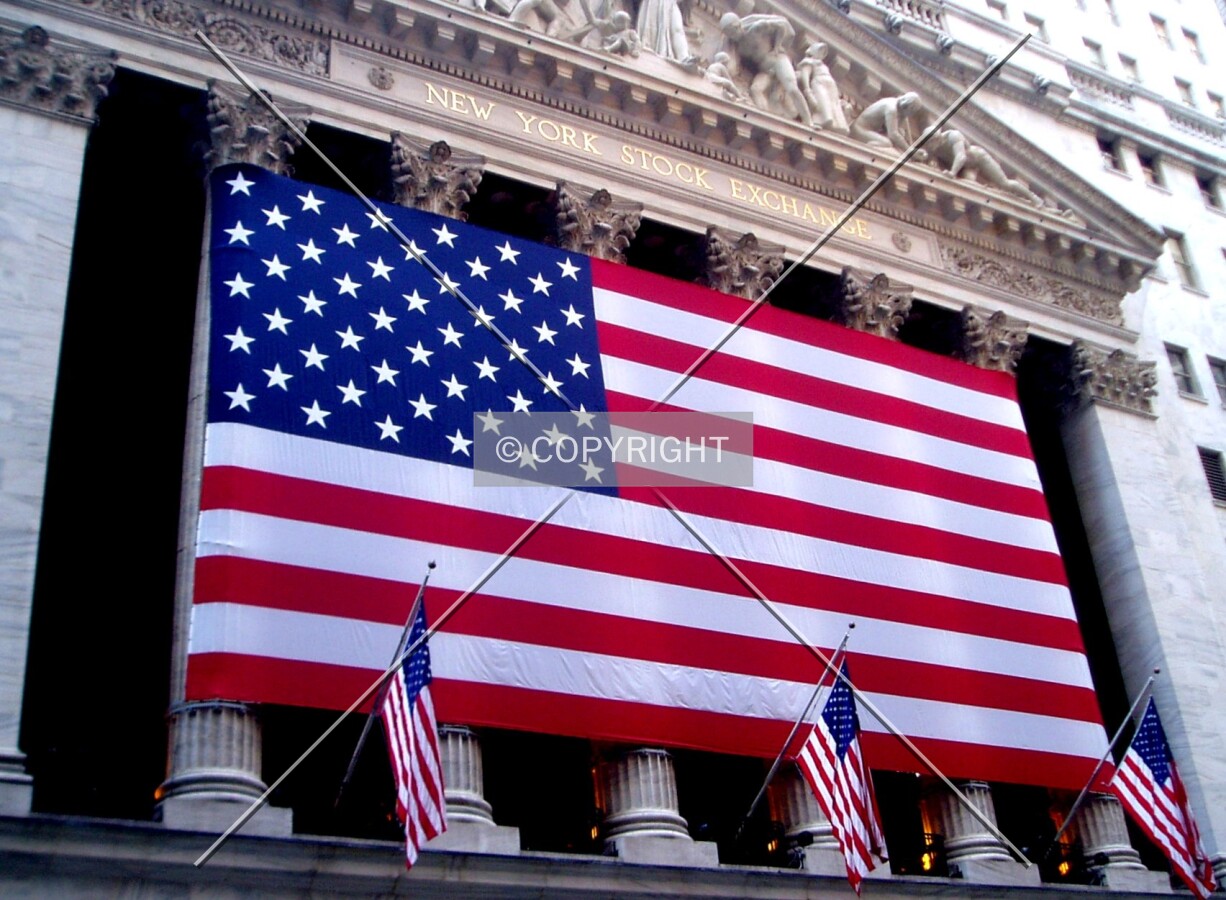 Enormous flag and building sign, seen from the southwest